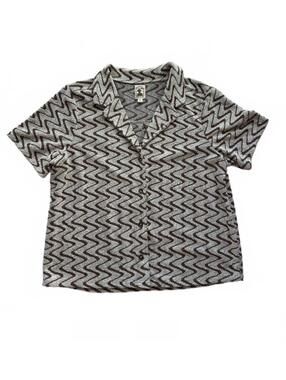 Dany Del Mar Wavy Stripe Terry Cloth towel camp shirt button down Mens L